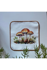 Mantar  Desenli Nakışlı Dijital Baskılı, Kenarı Hardal Nakışlı Dekoratif Kokteyl Peçeteleri