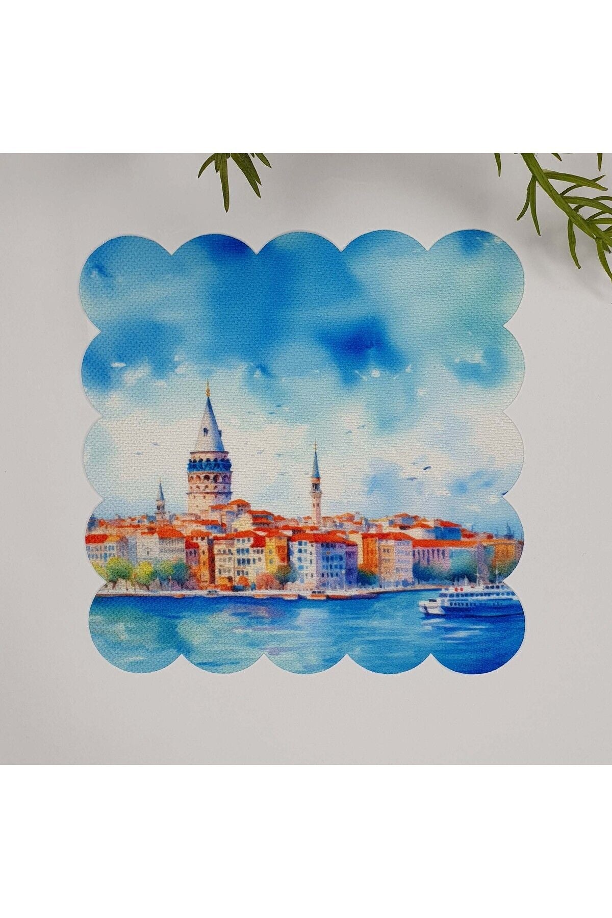 Galata Kulesi Istanbul Suluboya Desenli Lazer Kesim Yıkanabilir Kokteyl Peçetesi