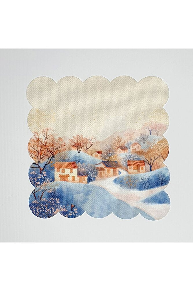 Sulu Boya Köy Manzaralı Lazer Kesim Yıkanabilir Kokteyl Peçetesi