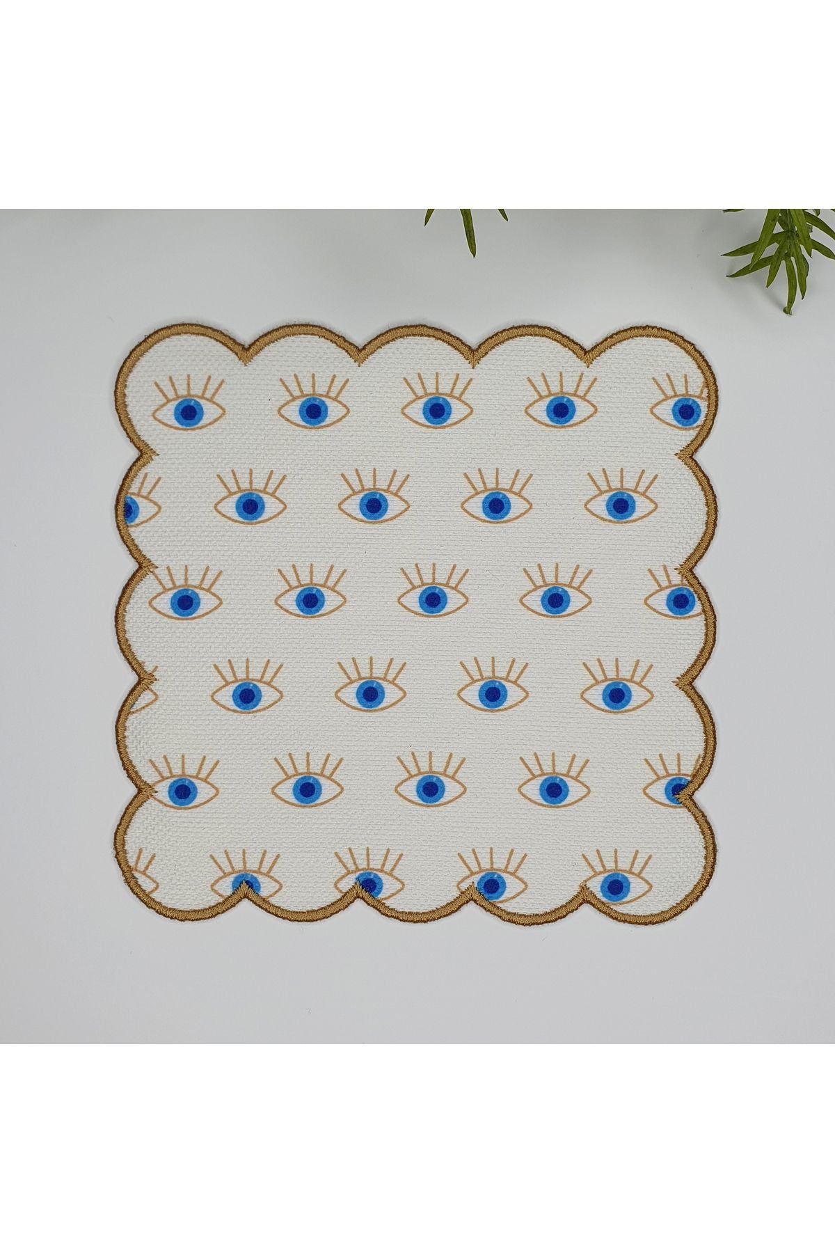 Elegant Geometrik Göz Desenli Nakış Kenar Kokteyl Peçetesi 1 Adet