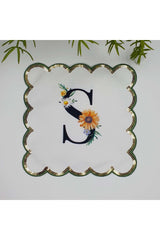 S Harfi Baskılı Kişiye Özel Pul İşlemeli Monogramlı Nakış Kenar Pullu Kokteyl Peçetesi 1 Adet