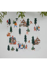 Sulu Boya Tatlı Yılbaşı Kasaba Manzara Desenli Yıkanabilir Kumaş  Kokteyl Peçetesi 1 Adet