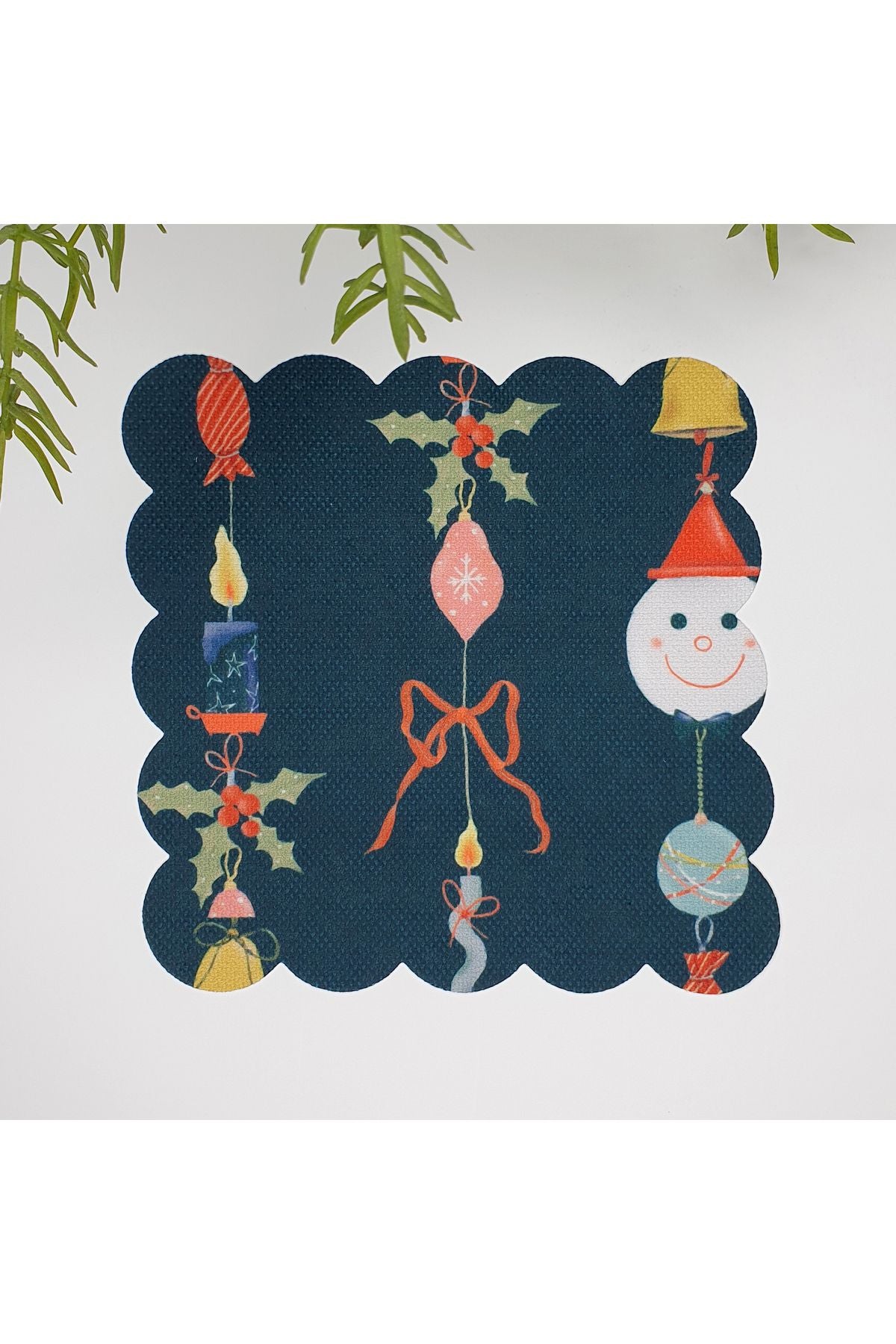 Lacivert Zemin Yılbaşı Dekorasyon Desenli Yıkanabilir Kumaş  Kokteyl Peçetesi 1 Adet
