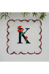 K Harfi Baskılı Kişiye Özel Pul İşlemeli Monogramlı Nakış Kenar Pullu Kokteyl Peçetesi 1 Adet