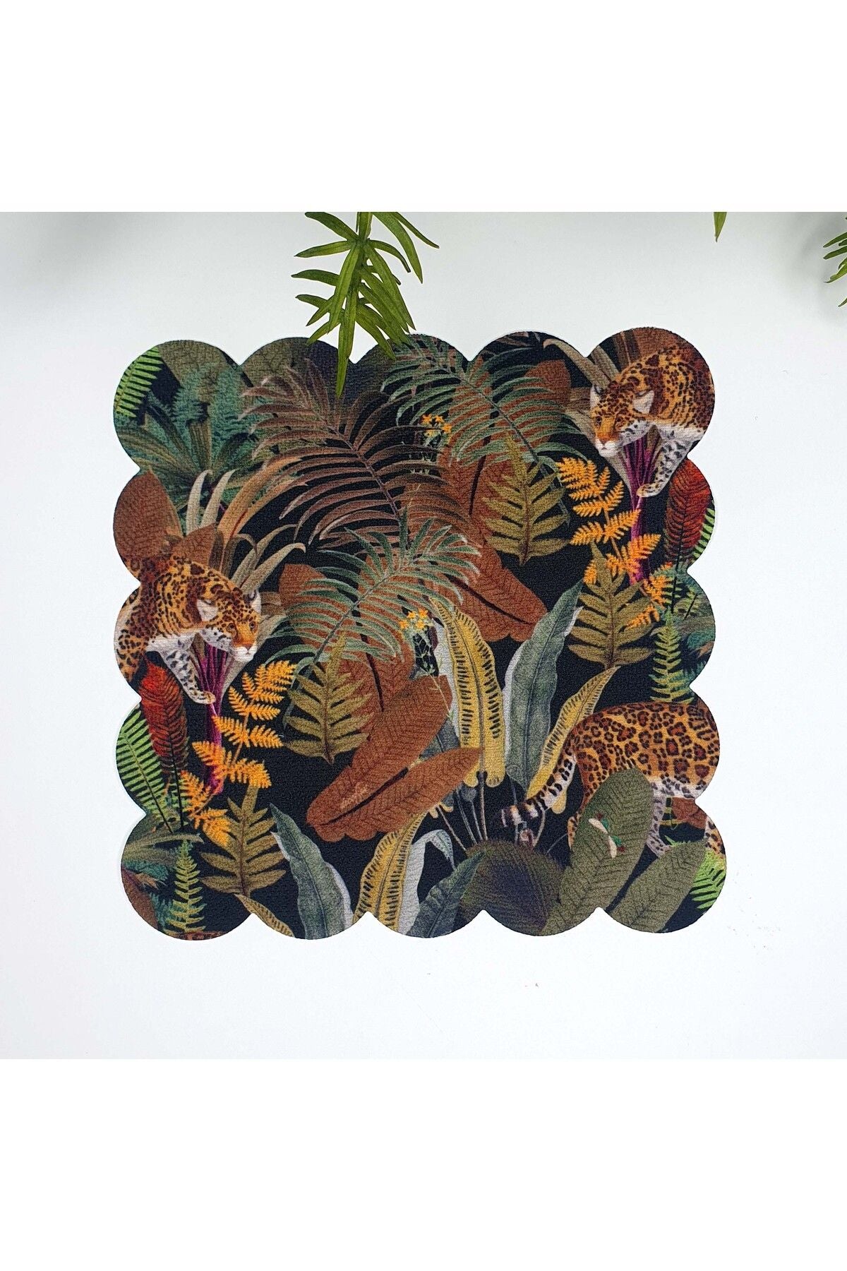 Exotic Leopard and Tropical Leaf Design Laser Cut Fabric Cocktail Napkin 1 Piece