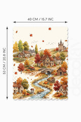 Suluboya Sonbahar Kasabası Desenli Lazer Kesim Fırın Örtüsü - 43x55cm
