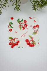 Sulu Boya Kiraz ve Yazı Desenli Lazer Kesim Kokteyl Peçetesi 1 Adet