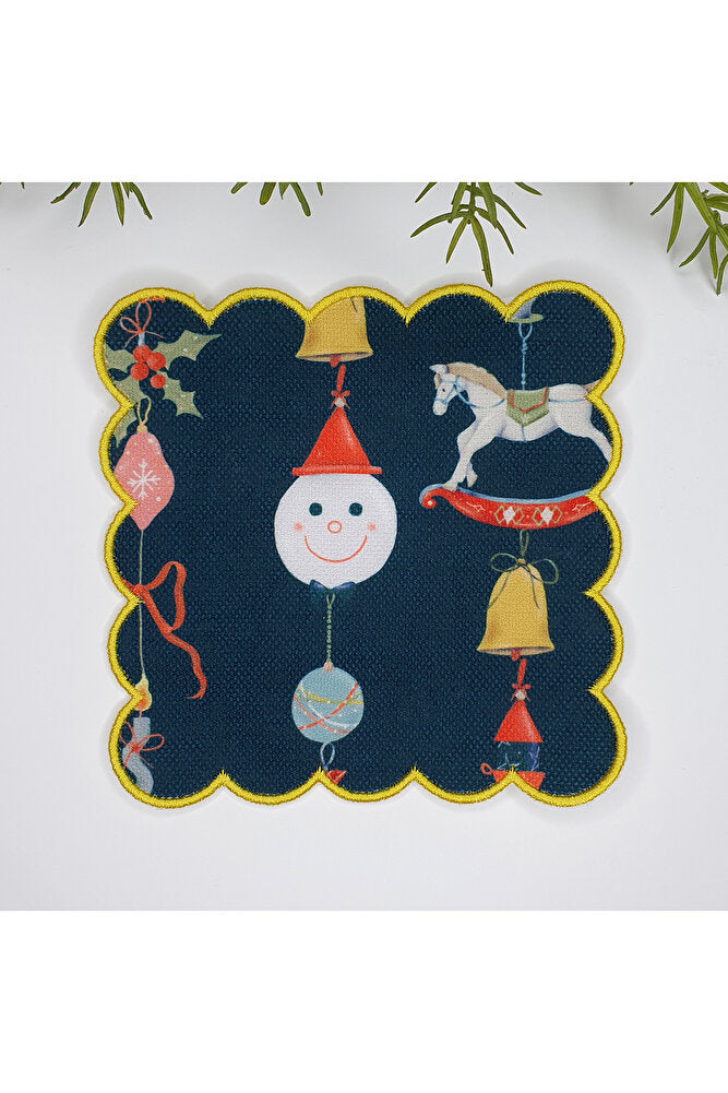 Yılbaşı Obje Desenli Nakış Kenar Kokteyl Peçetesi 1 Adet