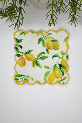 Limon Desenli Dijital Baskılı, Kenarı Sarı Nakışlı Dekoratif Kokteyl Peçeteleri