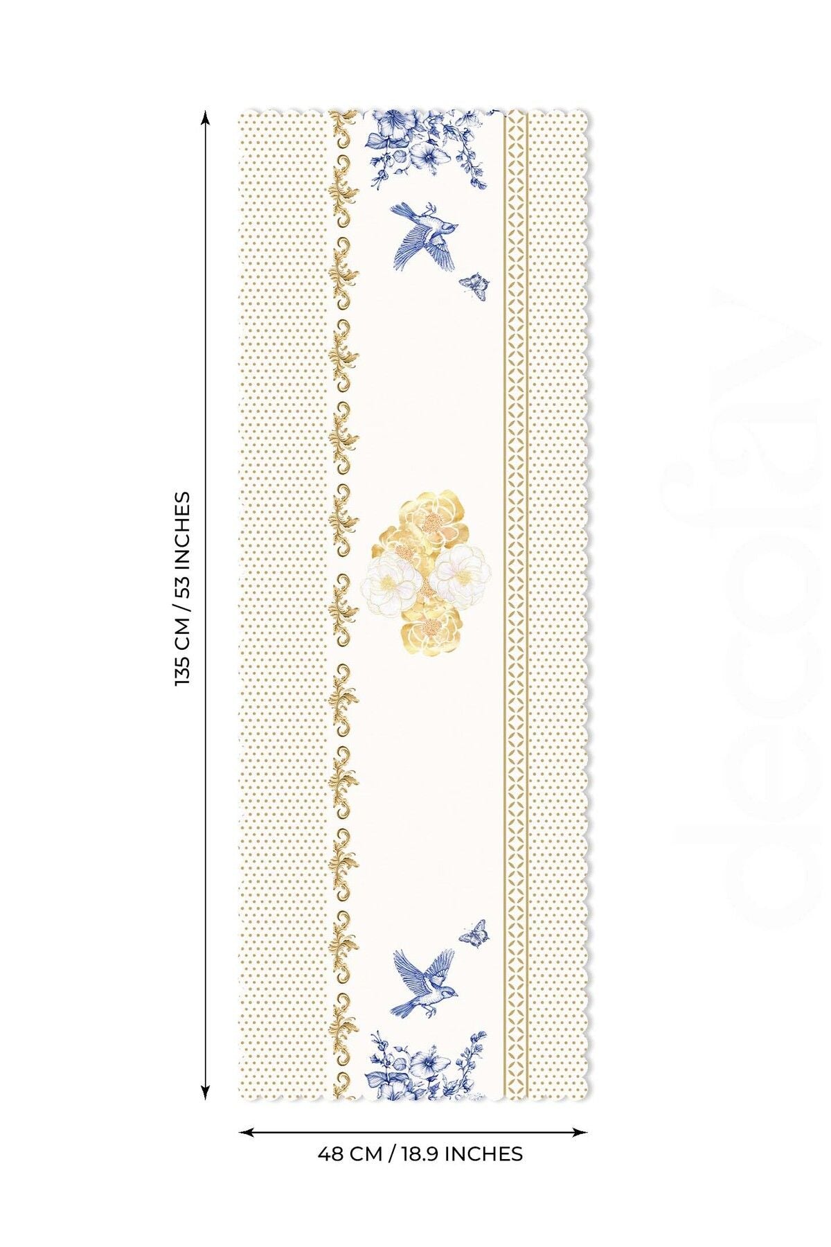 Royal White Uyumlu Çiçek ve Kuş Tasarımlı Dikişsiz Lazer Kesim Runner - 48x135cm