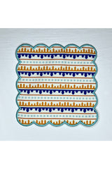 Mavi Turuncu Denizci Desenli Dijital Baskılı Nakışlı Kokteyl Peçetesi