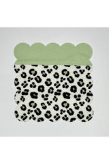 Leopar Desenli Yeşil Şeritli Dijital Baskılı Kokteyl Peçetesi Yıkanabilir Lazer Kesimli