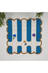 Mavi Geometrik Şerit Desenli Dijital Baskılı Kumaş Kokteyl Peçetesi 1 Adet