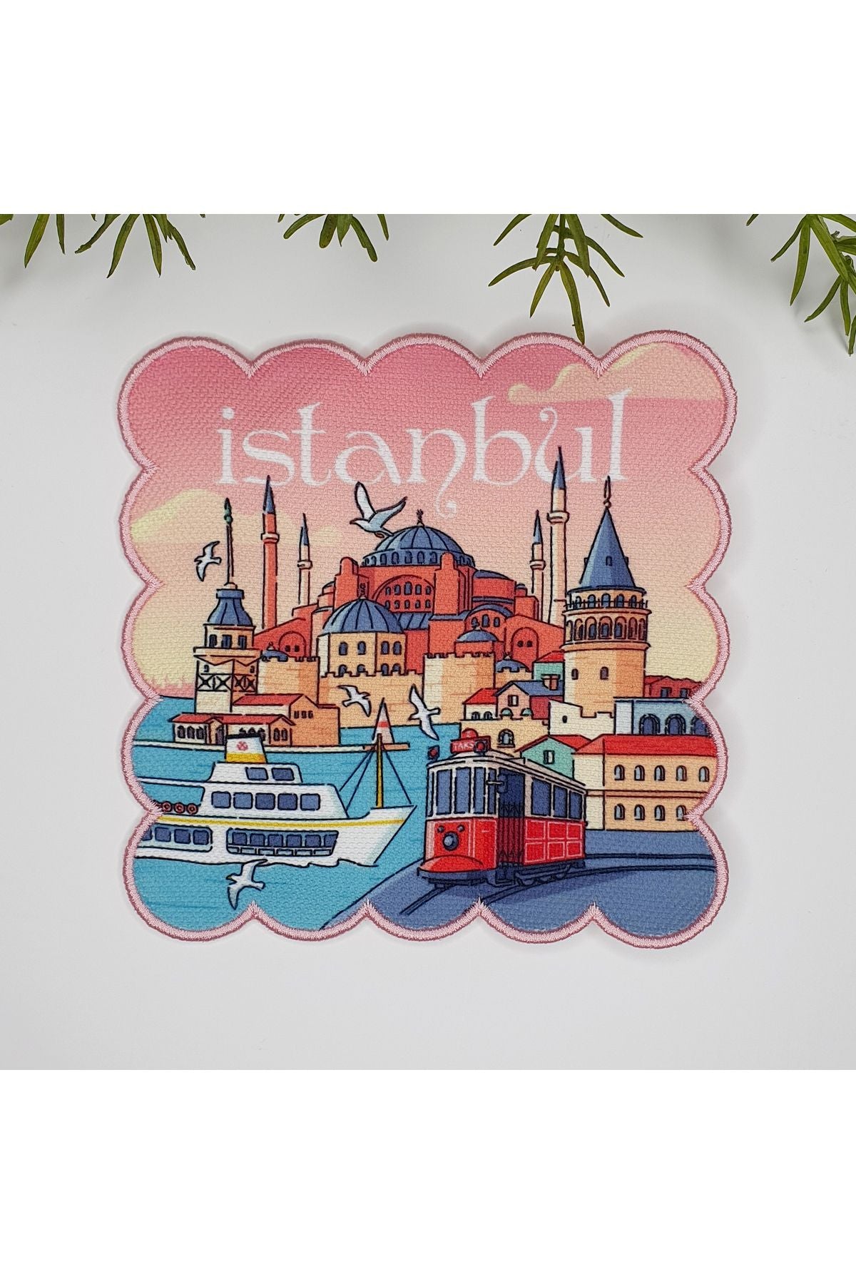 El Çizimi İstanbul Temalı Nakış Kenar Kokteyl Peçetesi 1 Adet