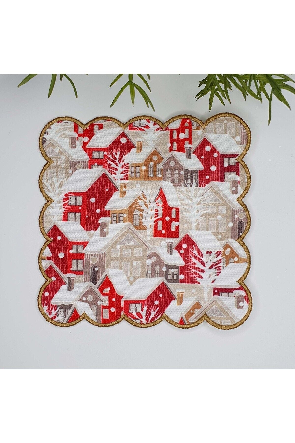 Elegant Homes Warm Winter View New Year Concept Embroidered Edge Cocktail Napkin 1 Piece