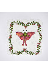 Sulu Boya Kelebek ve Çiçek Desenli Dijital Baskılı Kokteyl Peçetesi Yıkanabilir Lazer Kesimli