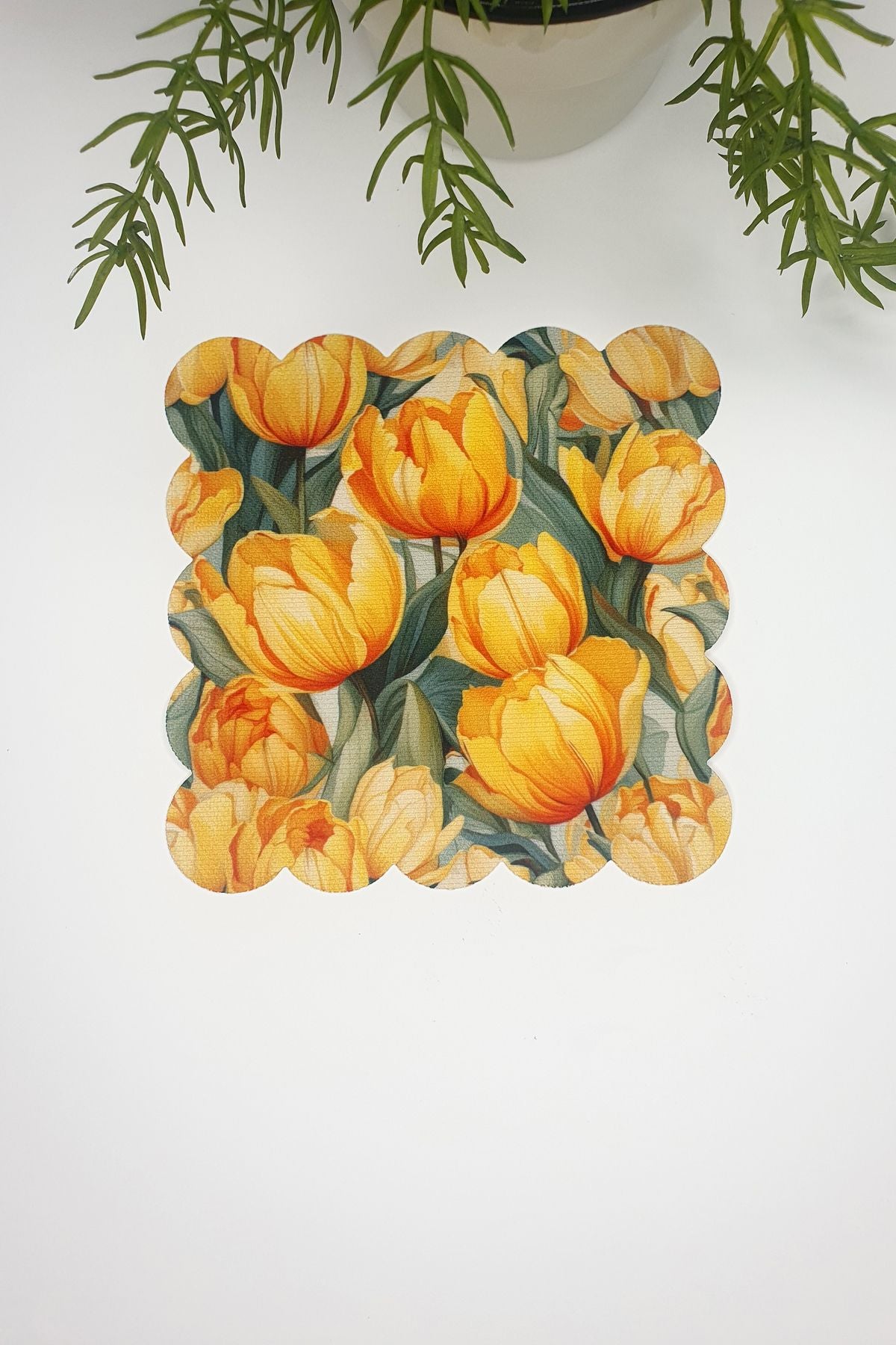 Sarı Laleler Desenli Lazer Kesim Kumaş Kokteyl Peçetesi 1 Adet