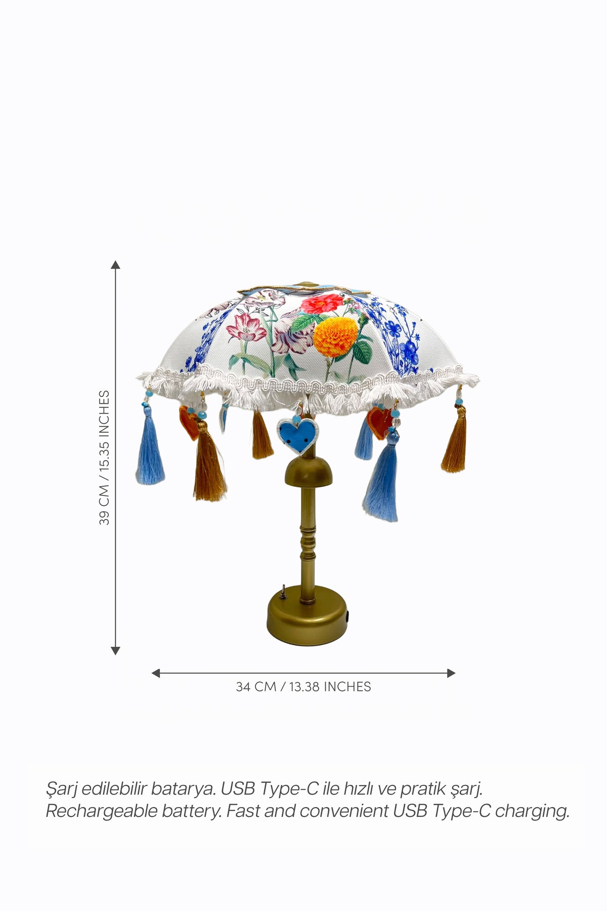 Blooming Garden Bali Şemsiyesi Şarjlı LED Aplik – Çiçek Desenli Dekoratif Aydınlatma