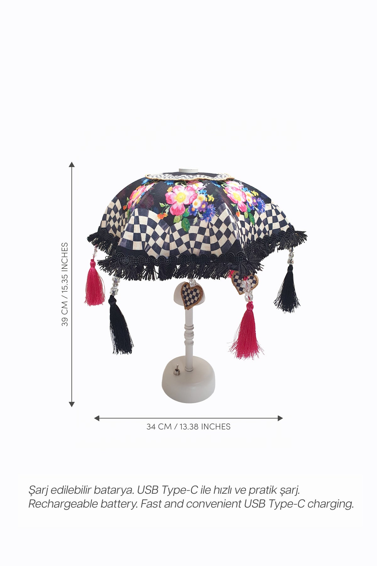 Midnight Bloom Bali Şemsiyesi Şarjlı LED Aplik – Çiçek Desenli Dekoratif Aydınlatma