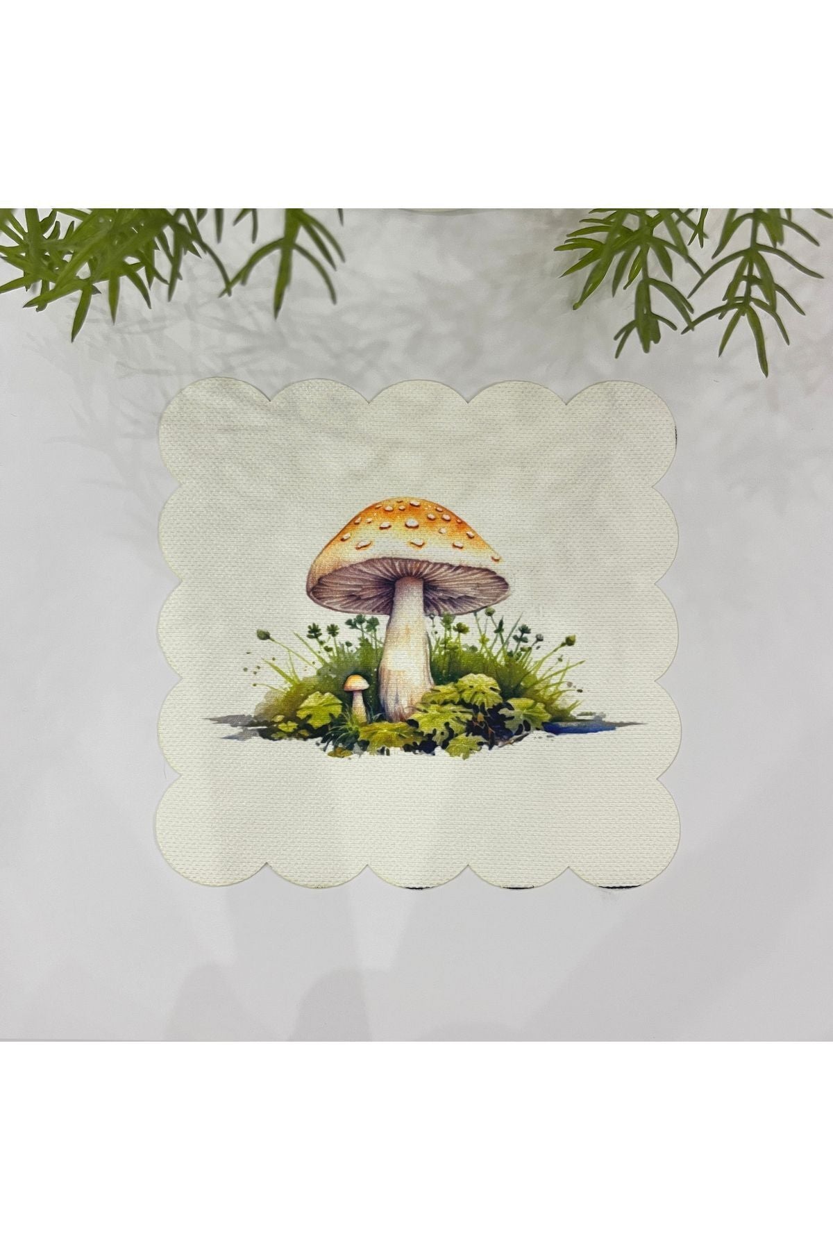 Mantar Desenli  Kumaş Kokteyl Peçetesi Yıkanabilir Lazer Kesimli