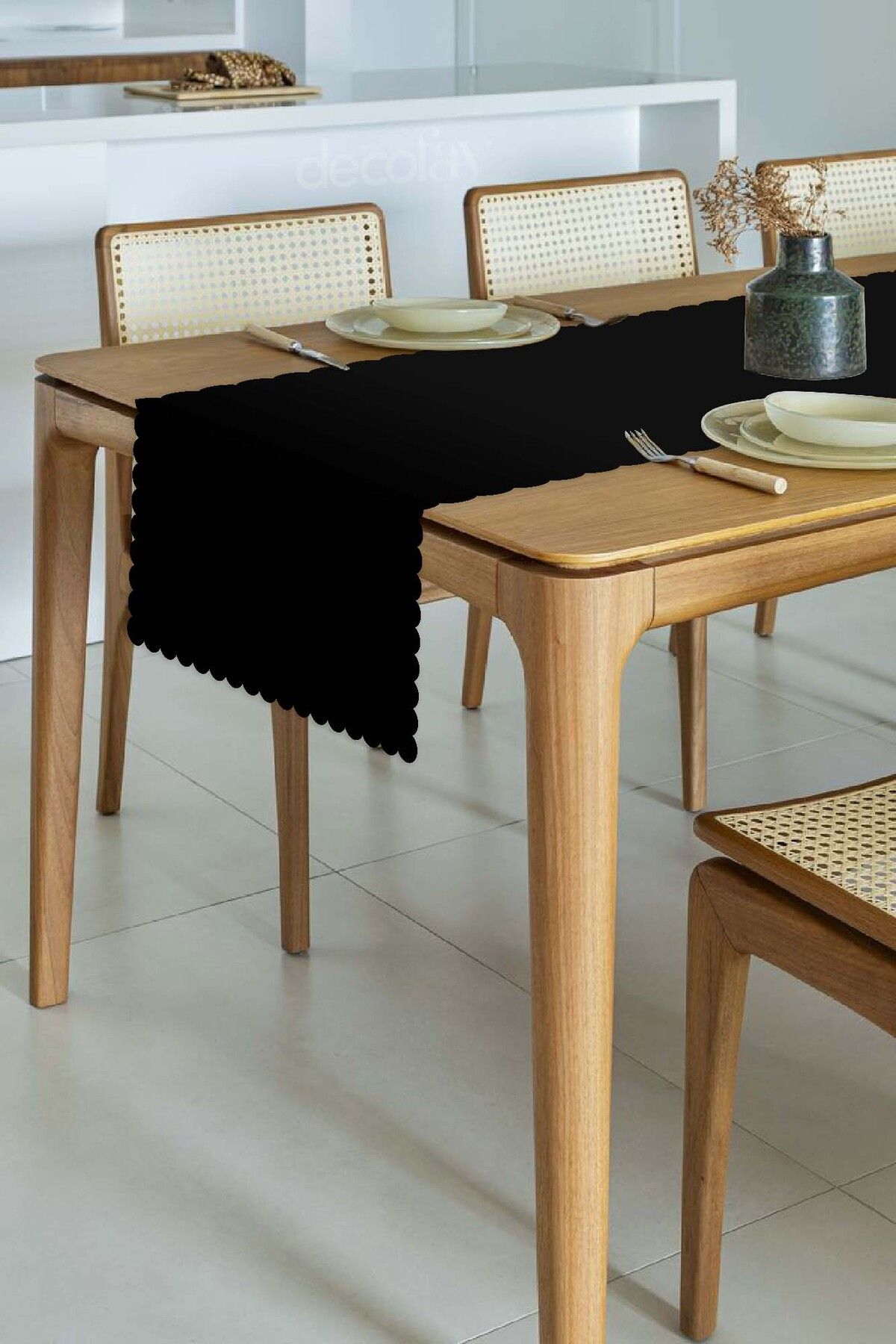 Lazer Kesim Siyah Dokuma Kumaş Runner - 120x38cm