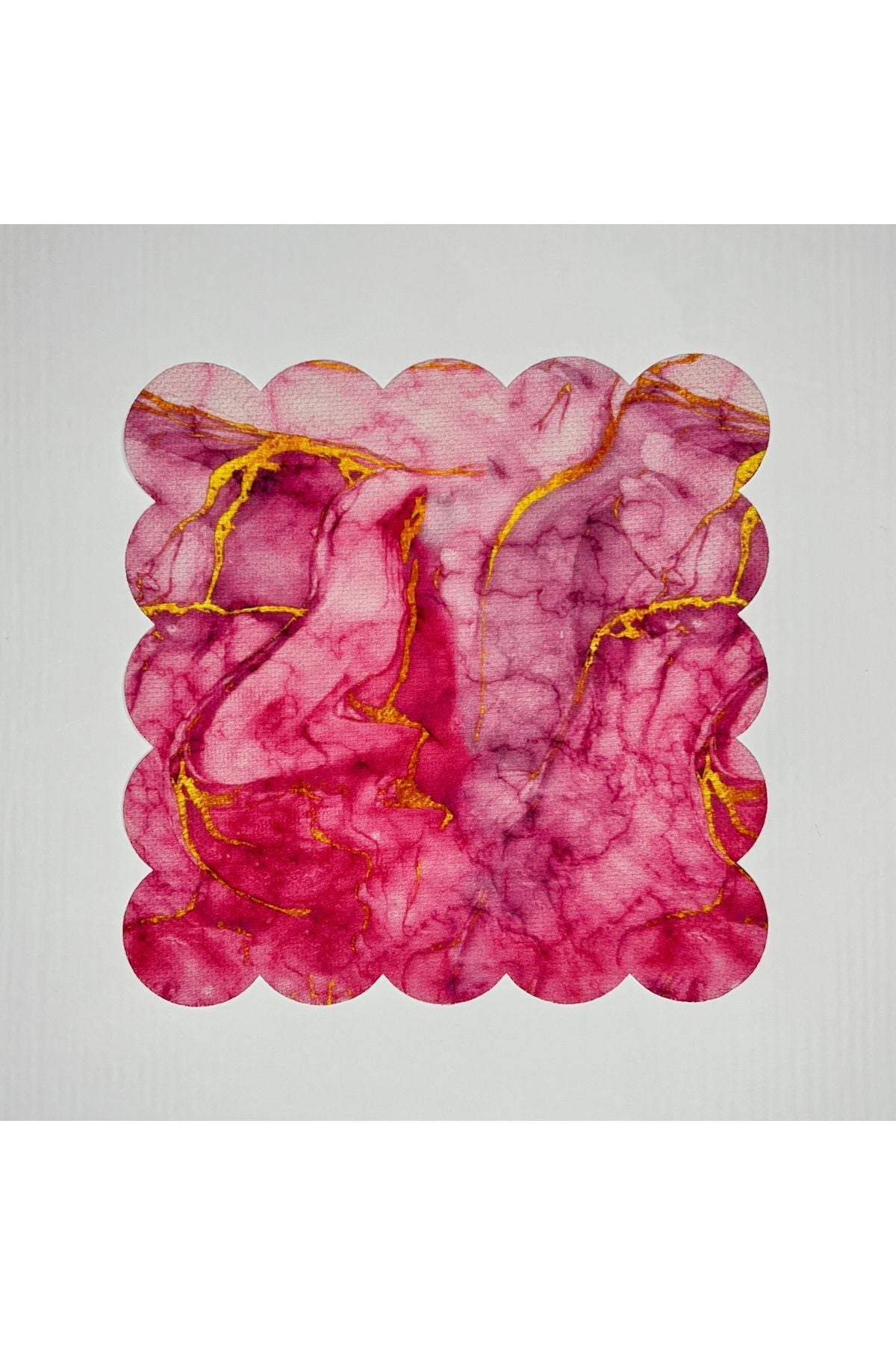 Fuşya Mermer Desenli Dijital Baskılı Lazer Kesim Kokteyl Peçetesi