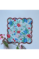 Nakışlı Çıtır Çiçekli Dijital Baskılı, Kenarı Kırmızı Nakışlı Dekoratif Kokteyl Peçeteleri