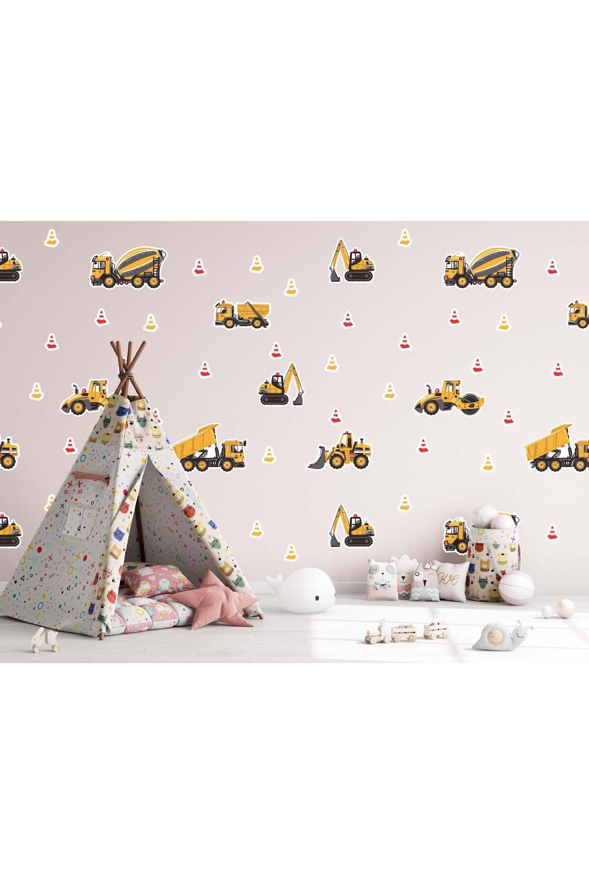 İş Makinaları Sticker Seti Dozer, Kamyon, Kepçe, Mikser, Silindir ve Dubalar 25 Parça