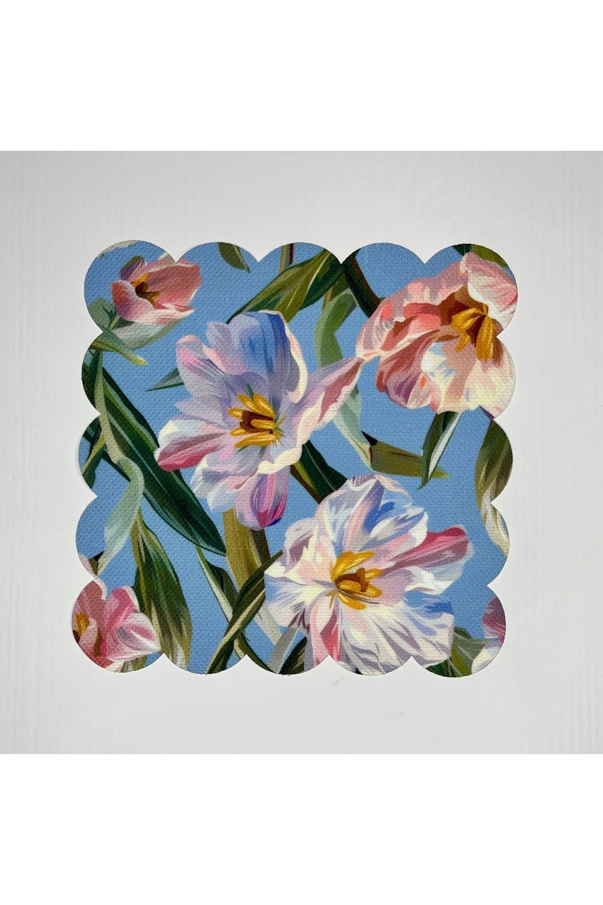 Mavi Zemin Sulu Boya Zambak Çiçekleri Desenli Dijital Baskılı Kokteyl Peçetesi
