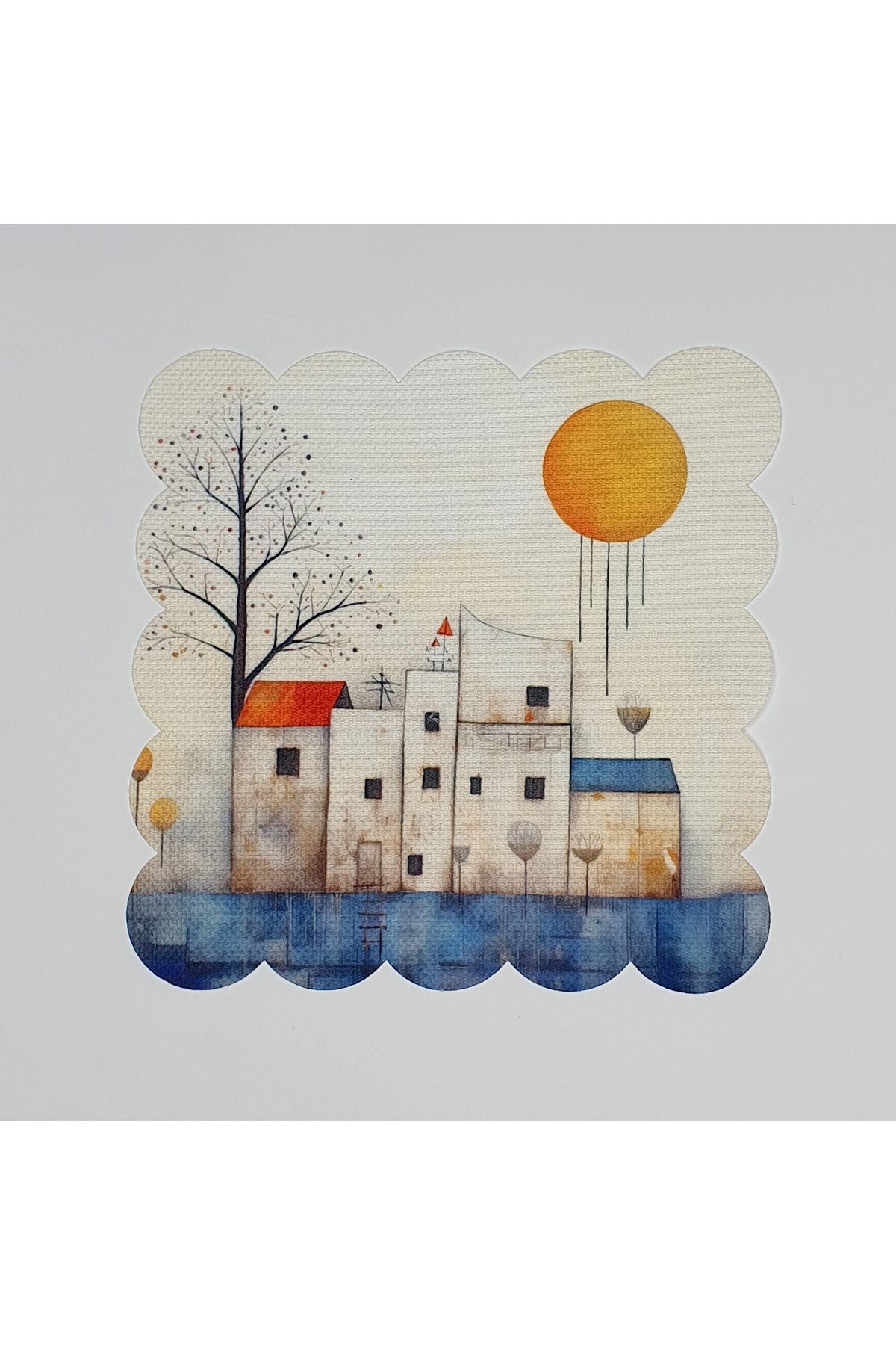 Minimalist Ev Manzaralı Dijital Baskılı Kumaş Kokteyl Peçetesi Lazer Kesimli