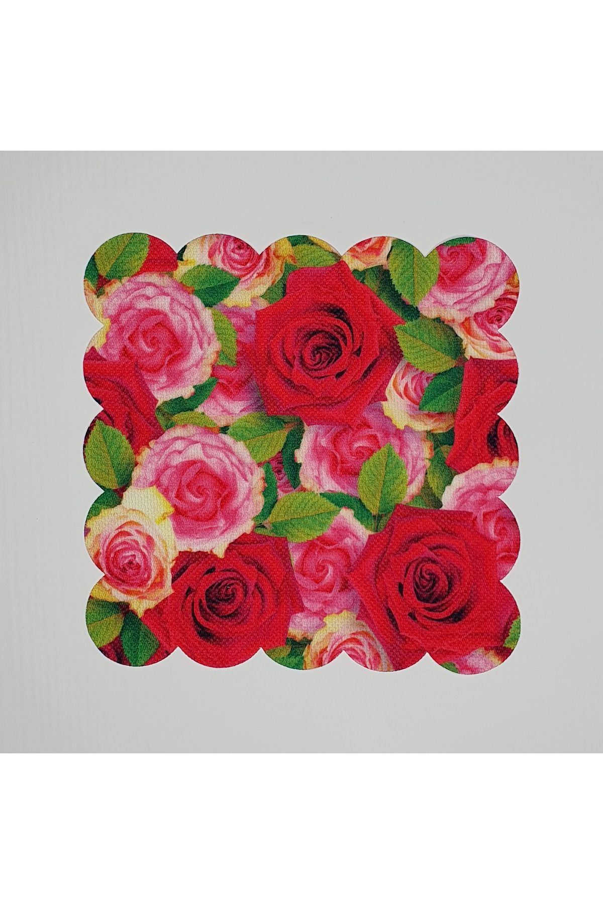 Pembe Gül Desenli Dijital Baskılı Lazer Kesim Kokteyl Peçetesi