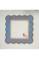 Decorative Blue Edge Bird Patterned Embroidered Edge Fabric Cocktail Napkin 1 Piece