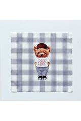 Plaid Teddy Bear Patterned Fabric Cocktail Napkin Washable Laser Cut