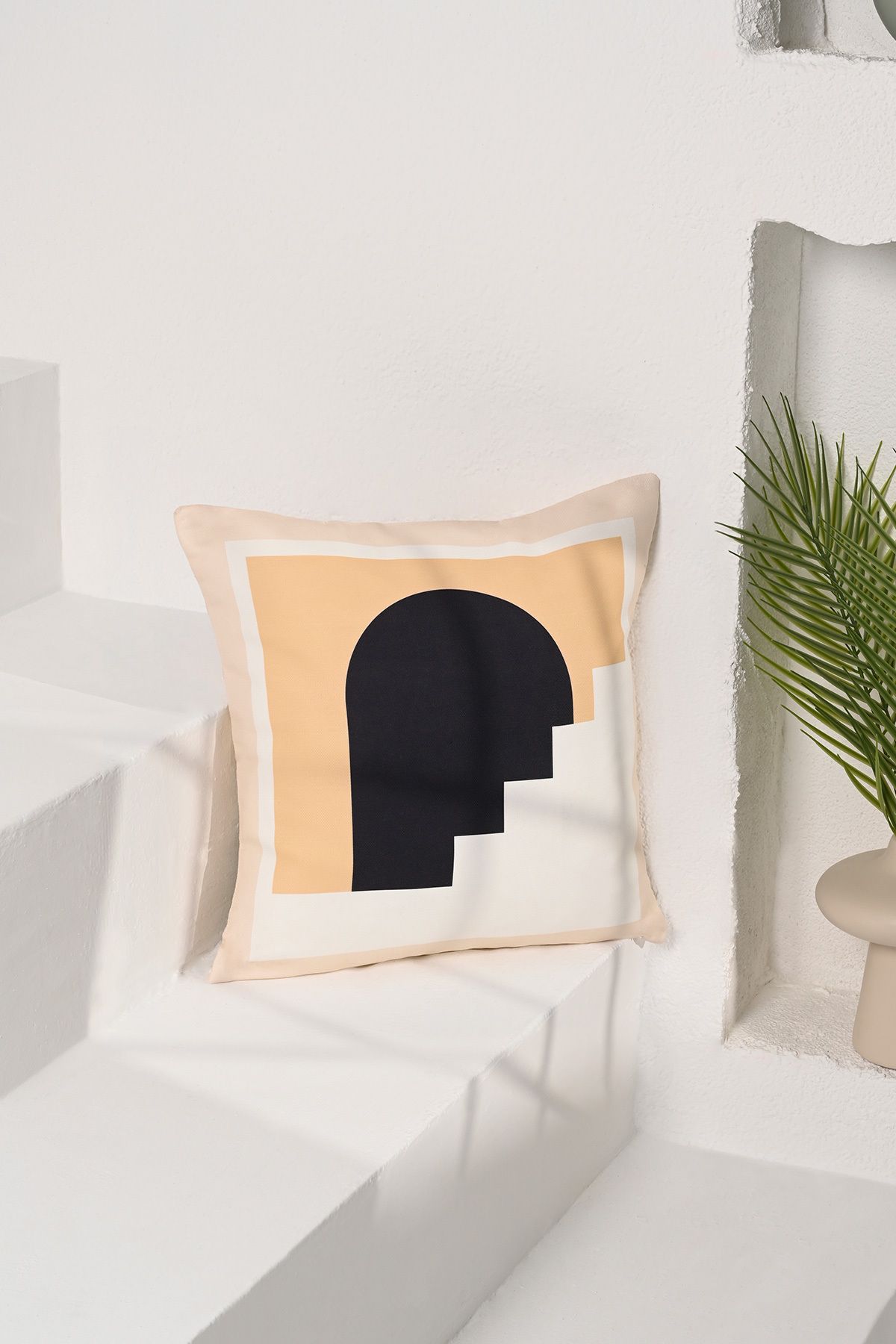 Soyut Geometrik Minimal Dijital Baskılı Kırlent Kılıfı 43x43 cm