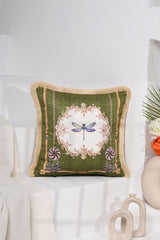 Yusufçuk ve Püskül Tasarımlı Saçaklı Kadife Kırlent Kılıfı - 43x43cm
