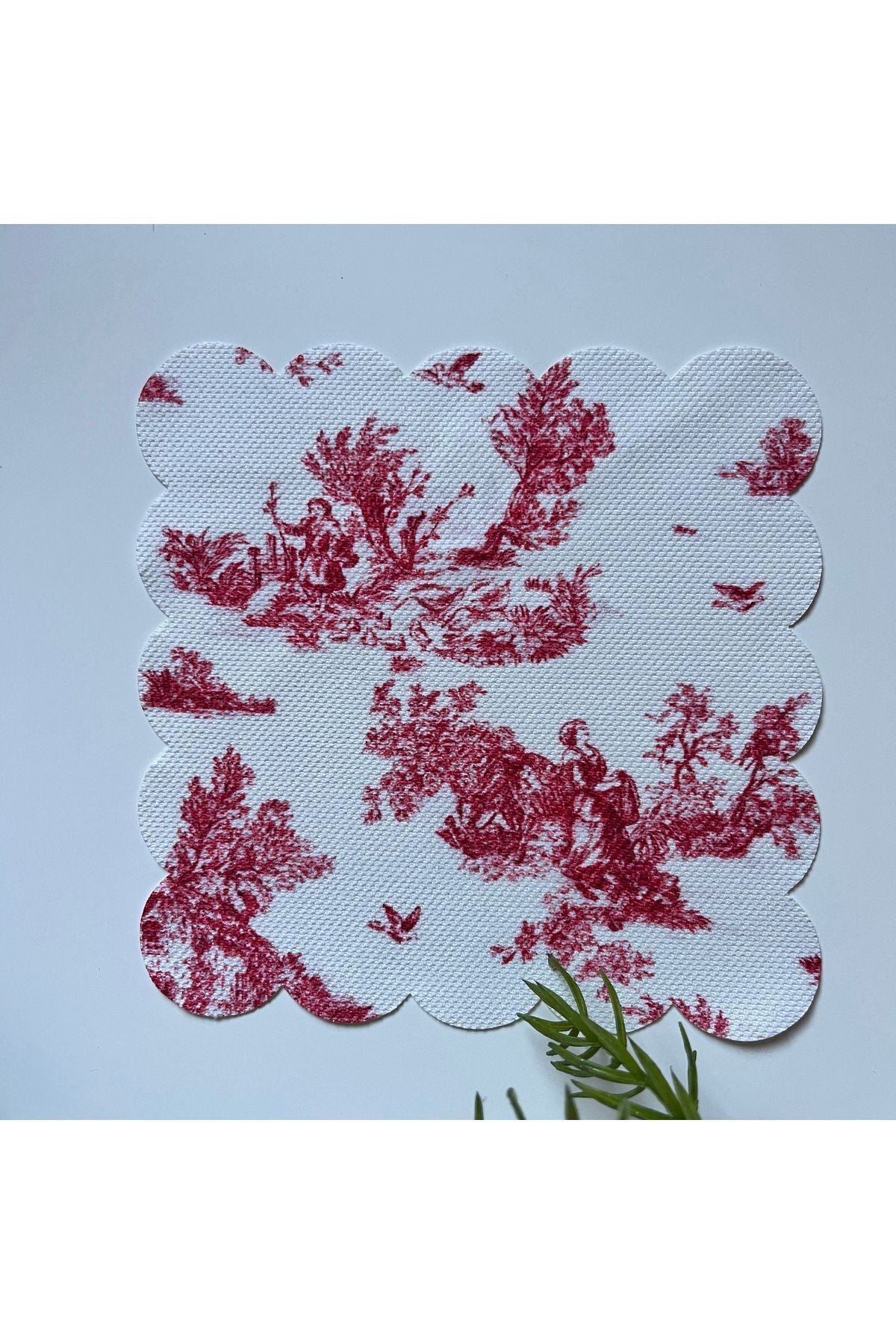 Kırmızı Fransız Köylü Desenli Dijital Baskılı, Kenarı Lazer Kesim Dekoratif Kokteyl Peçeteleri