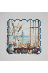 Sweet Window Opening to the Sea with Landscape Design and Embroidered Cocktail Napkin