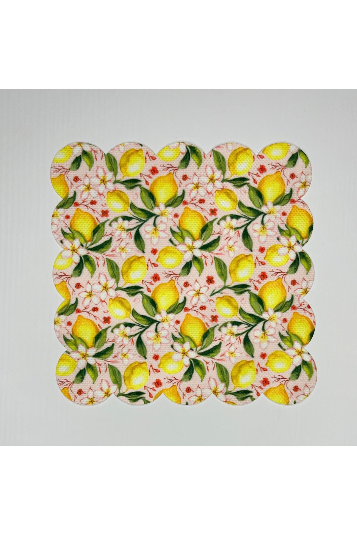Pastel Pembe Zemin Sulu Boya Limon ve Çiçek Desenli Dijital Baskılı Kokteyl Peçetesi Yıkanabilir
