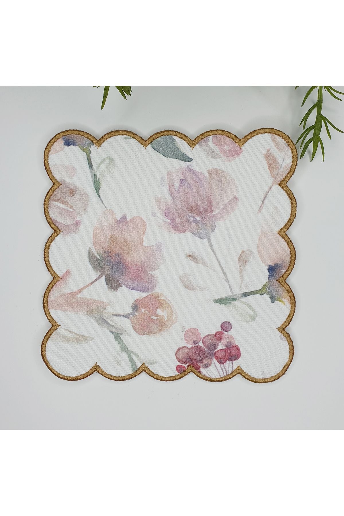 Pastel Sulu Boya Çiçek Desenli Nakış Kenar Kokteyl Peçetesi 1 Adet