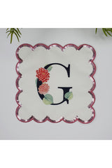 Letter G Embroidery and Sequin Edge Cocktail Napkin Washable 1 Piece