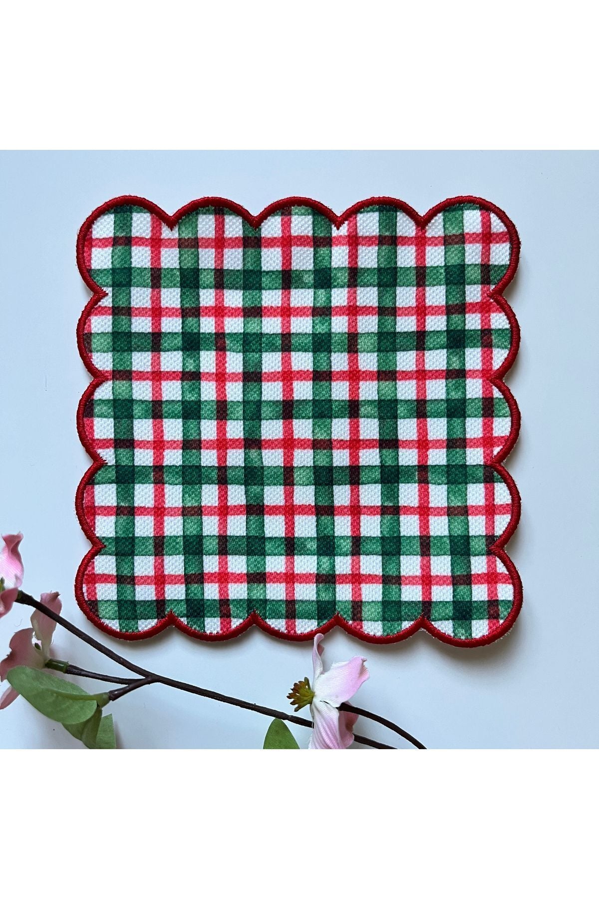 Yılbaşı Ekose Desenli Dijital Baskılı, Nakış Kenar Dekoratif Kokteyl Peçeteleri