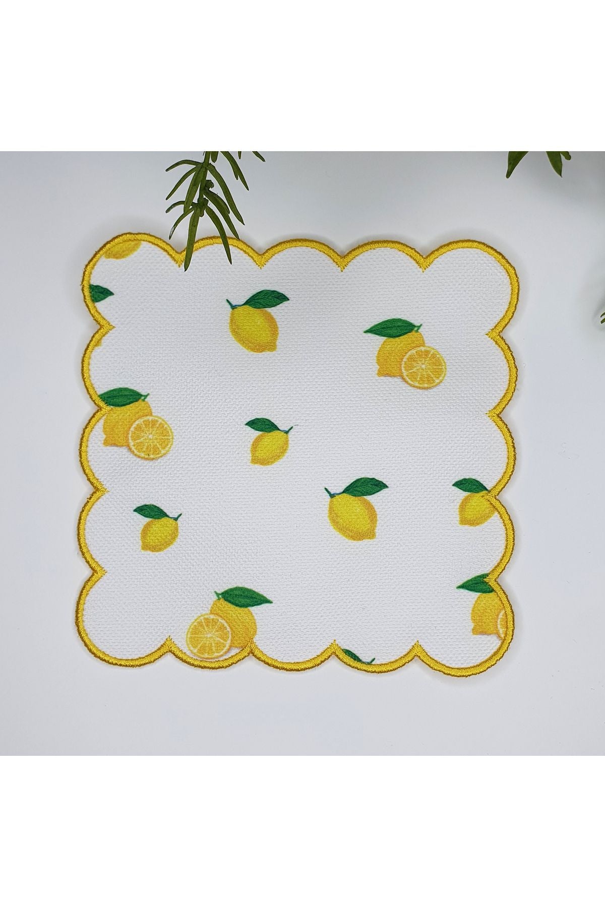 Sulu Boya Limon Desenli Nakışlı Kumaş Kokteyl Peçetesi 1 Adet