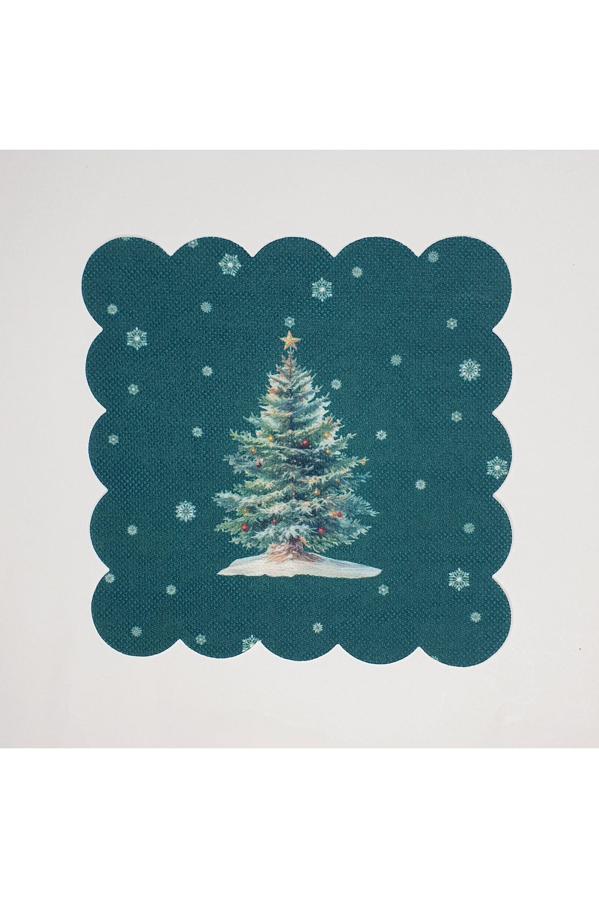 Yılbaşı Çam Ağacı Desenli Yeşil Dijital Baskılı Lazer Kesim Kokteyl Peçetesi