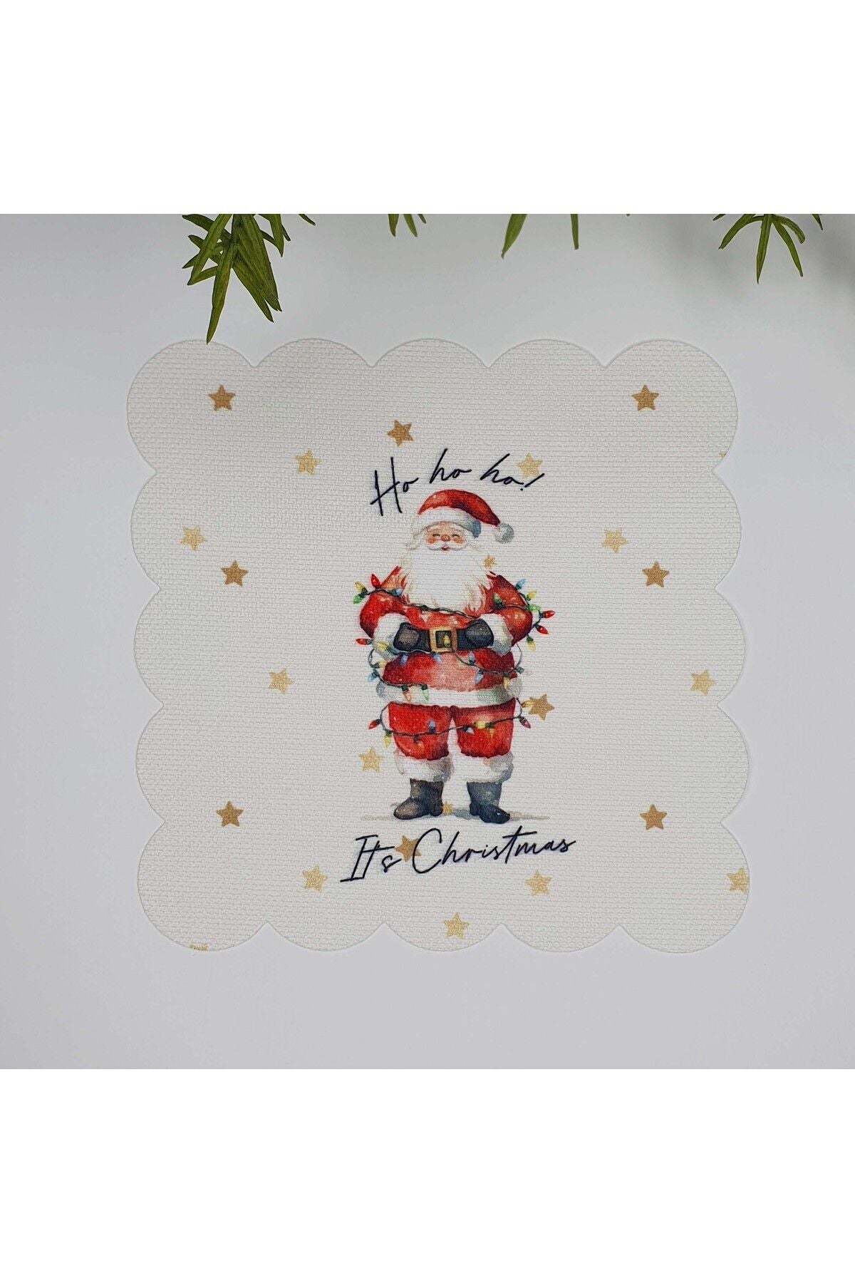 Sulu Boya Noel Baba ve Slogan Tasarımlı Lazer Kesim Kumaş Kokteyl Peçetesi 1 Adet