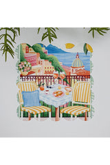 Sulu Boya Fransa Balkon Desenli Yıkanabilir Kumaş  Kokteyl Peçetesi 1 Adet