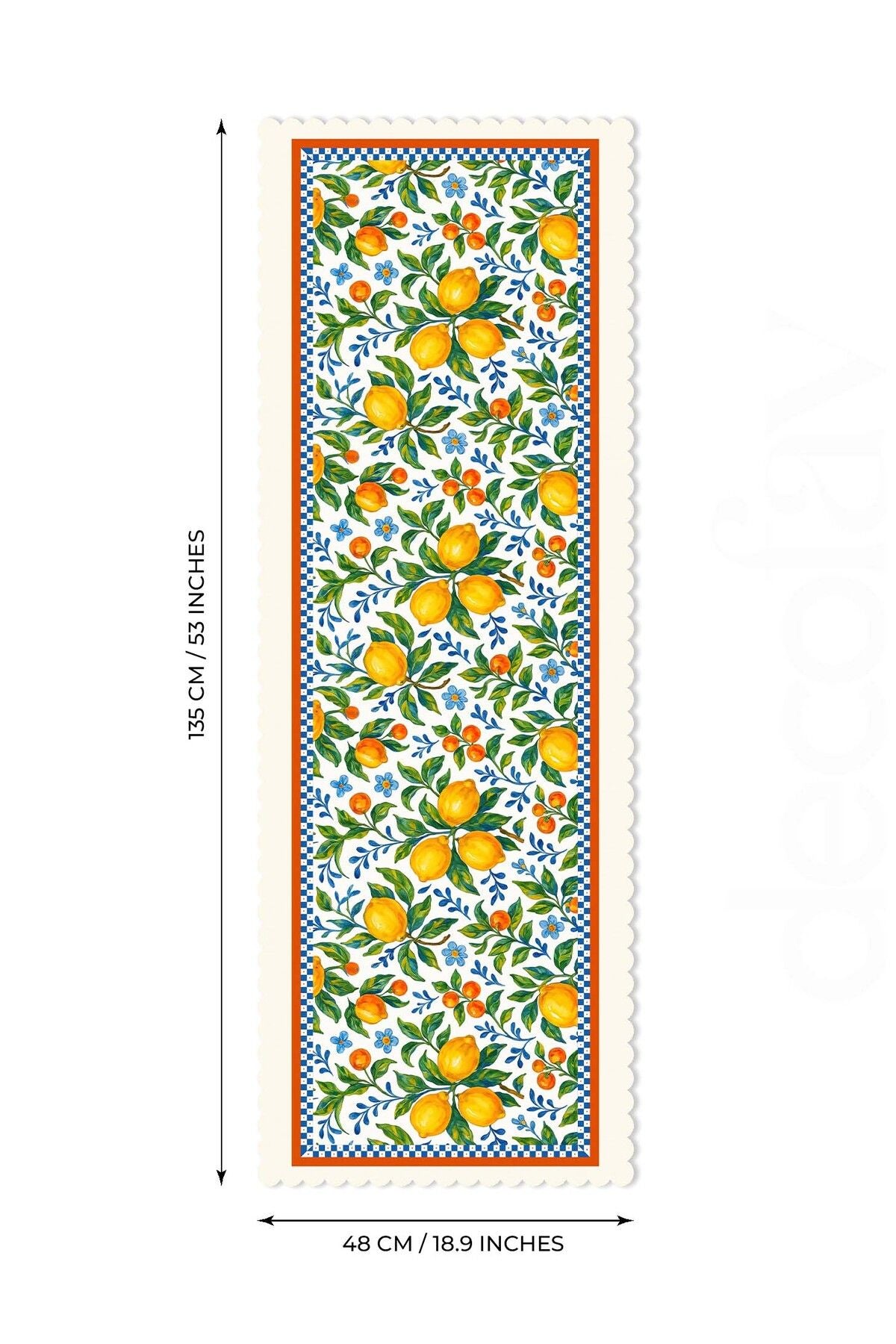 Limoncello Renkli Çerçeveli Dijital Baskılı Lazer Kesim Runner