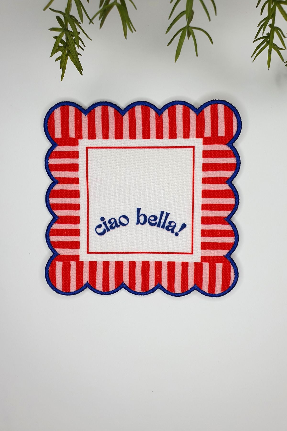Ciao Bella Line Tasarım Kırmızı Mavi Nakış Kenar Kokteyl Peçetesi 2 Adet