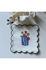 Mavi Vazo Desenli Dijital Baskılı, Kenarı Mint Nakışlı Dekoratif Kokteyl Peçeteleri