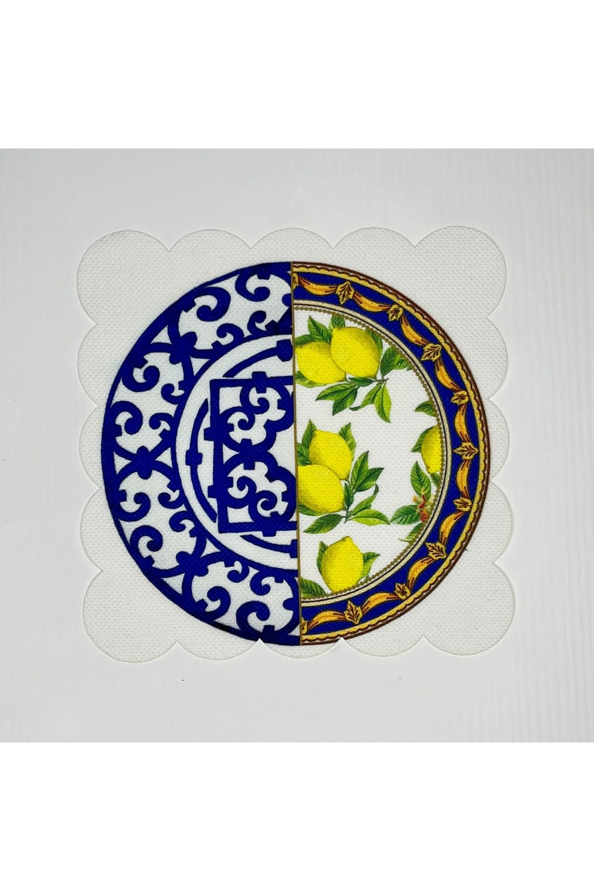 Limonlu Çini Desenli Dijital Baskılı Kokteyl Peçetesi Yıkanabilir Lazer Kesimli