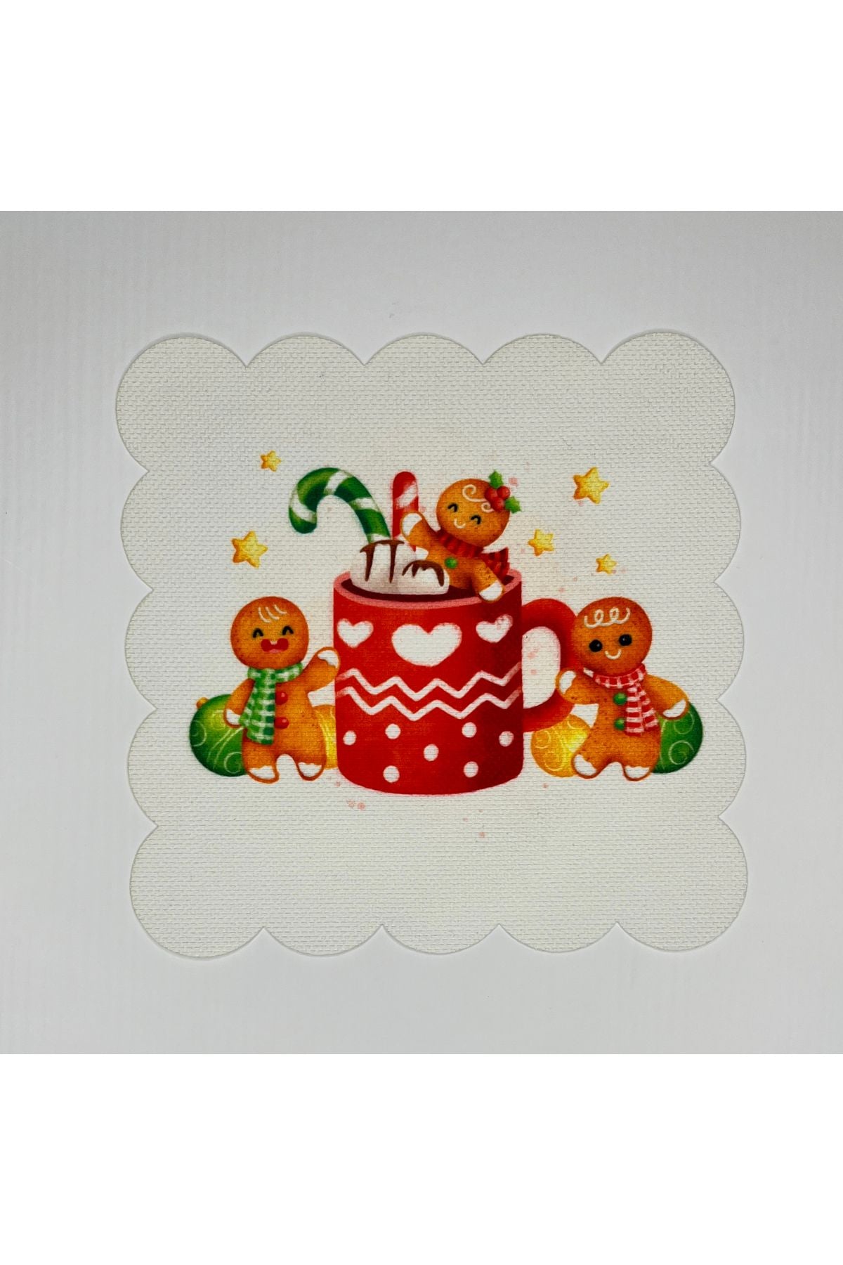 Suluboya Kurabiye Adam ve Kupa Desenli Dijital Baskılı Kokteyl Peçetesi Yıkanabilir